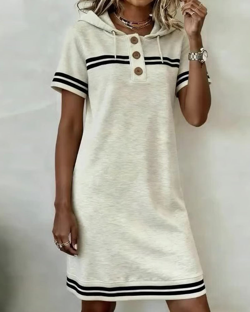 Casual Sporty Hooded Three-Button Dress