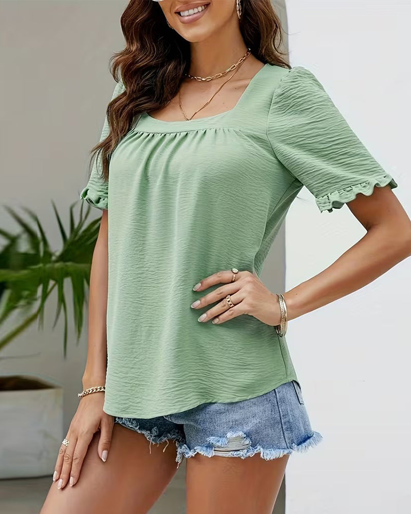 Blouse Square Neck Ruffled Sleeve