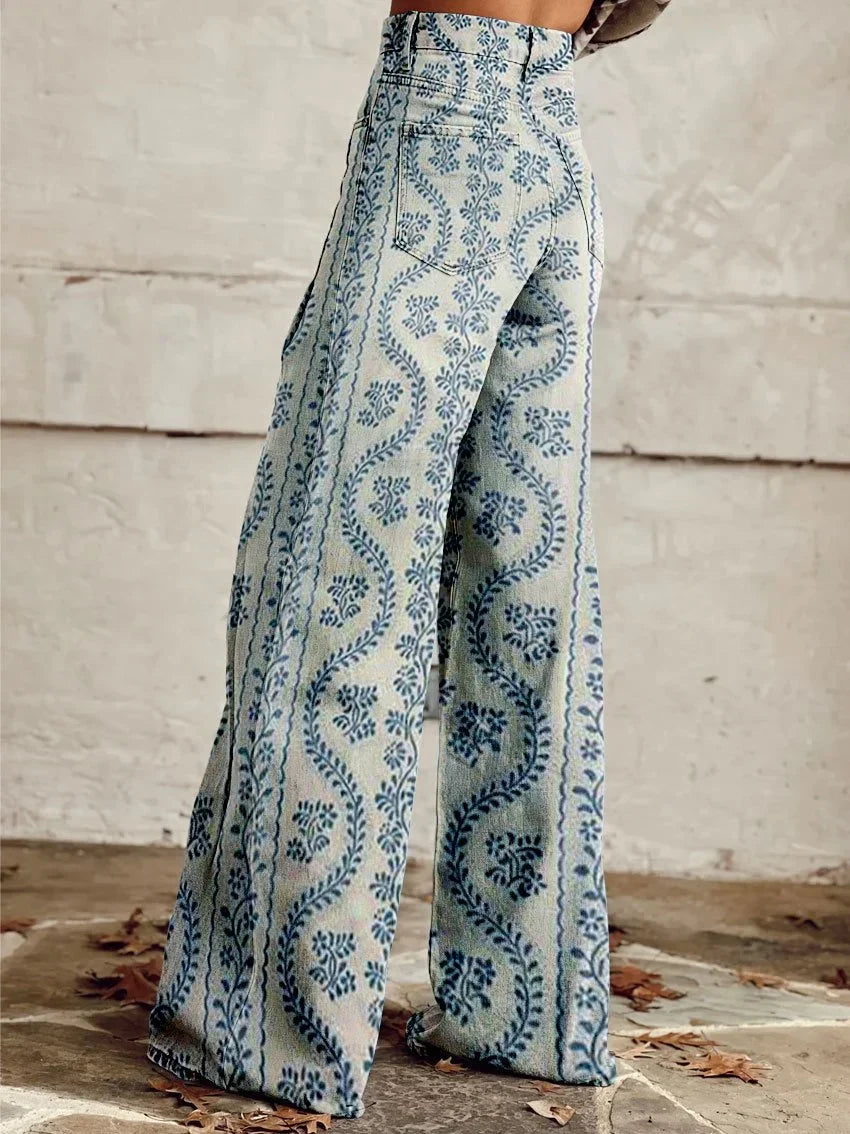 Julia | Retro Floral Pattern Pants
