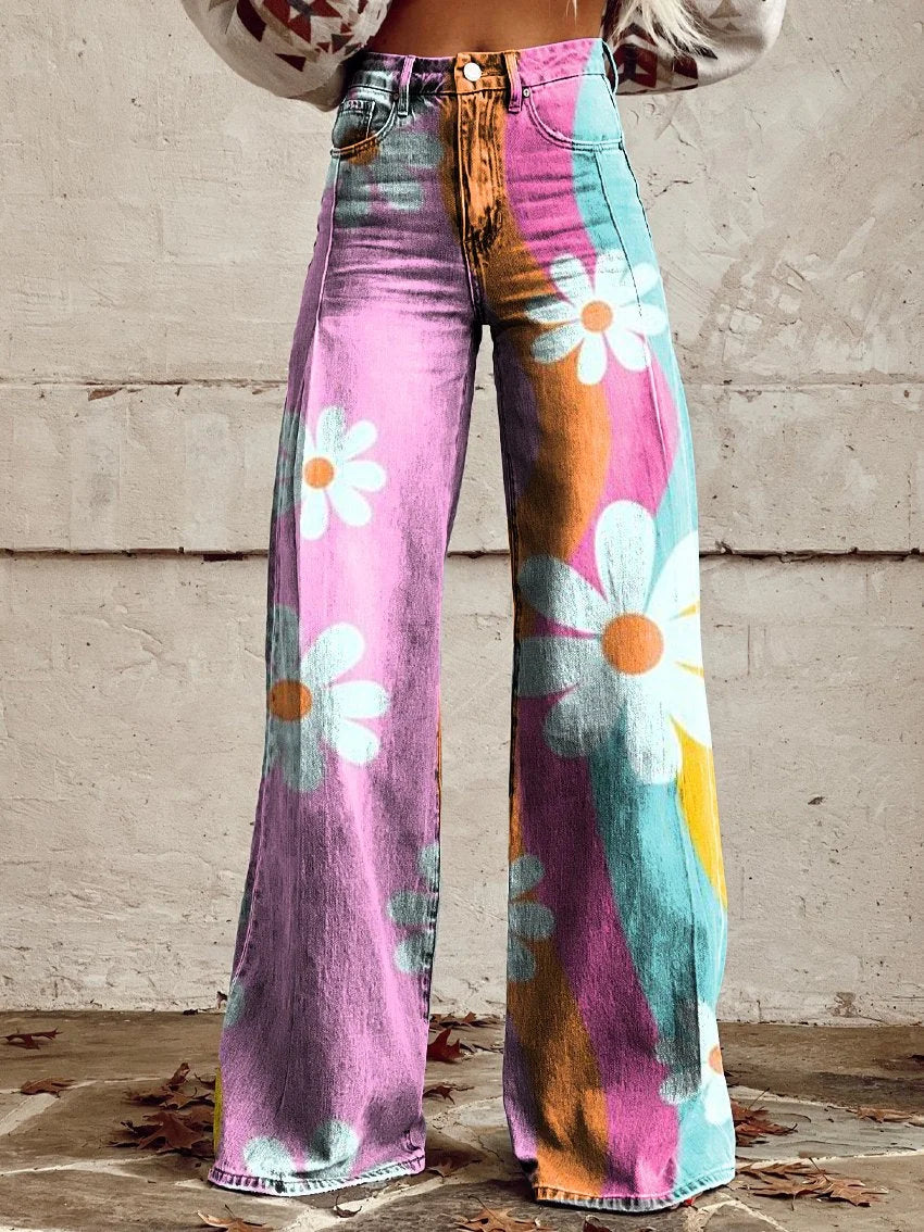 Jasmine | Vibrant Floral Wide-Leg Jeans
