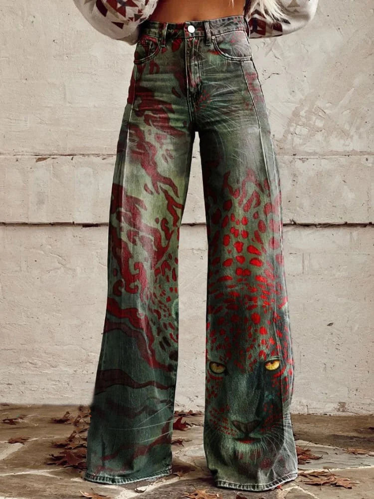 Ella | Fierce Leopard Print Wide Jeans