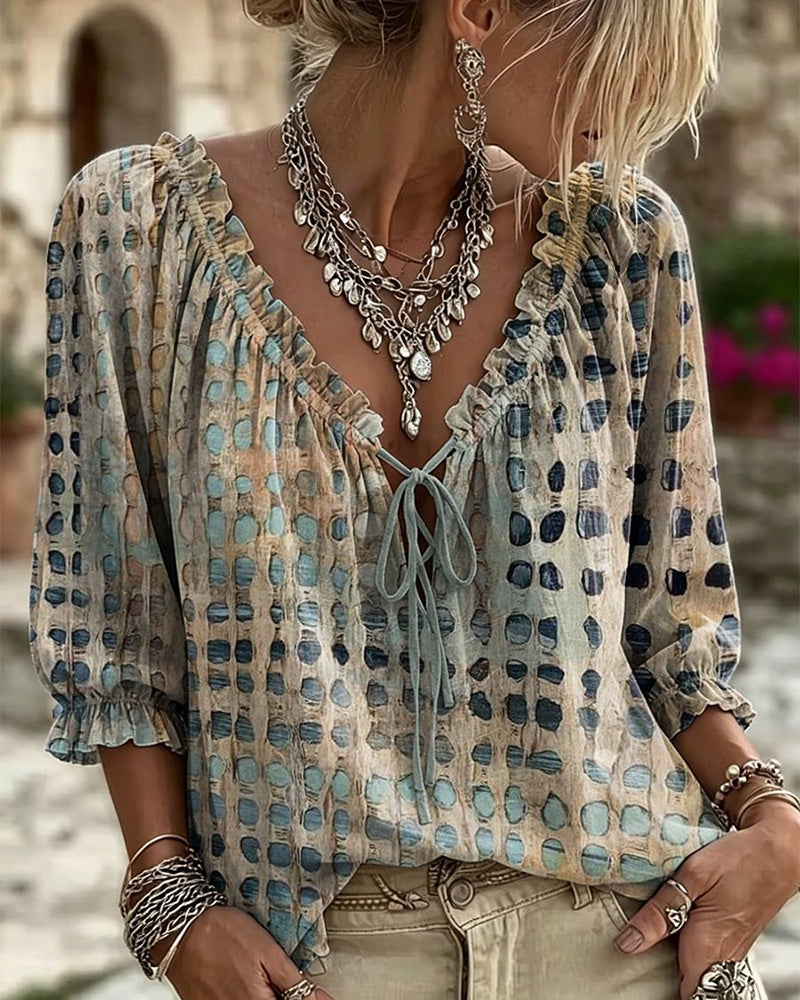 Blouse Polka Dot Pattern with Lacing