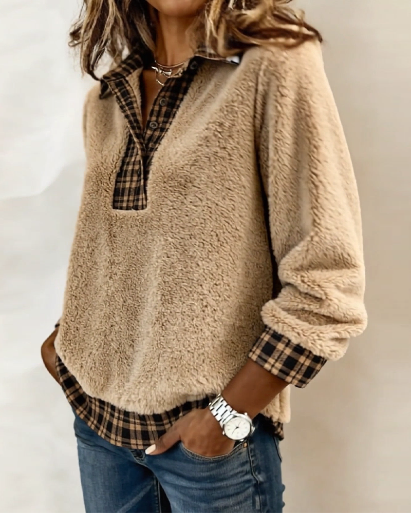 Plaid Patchwork Top in Solid Color