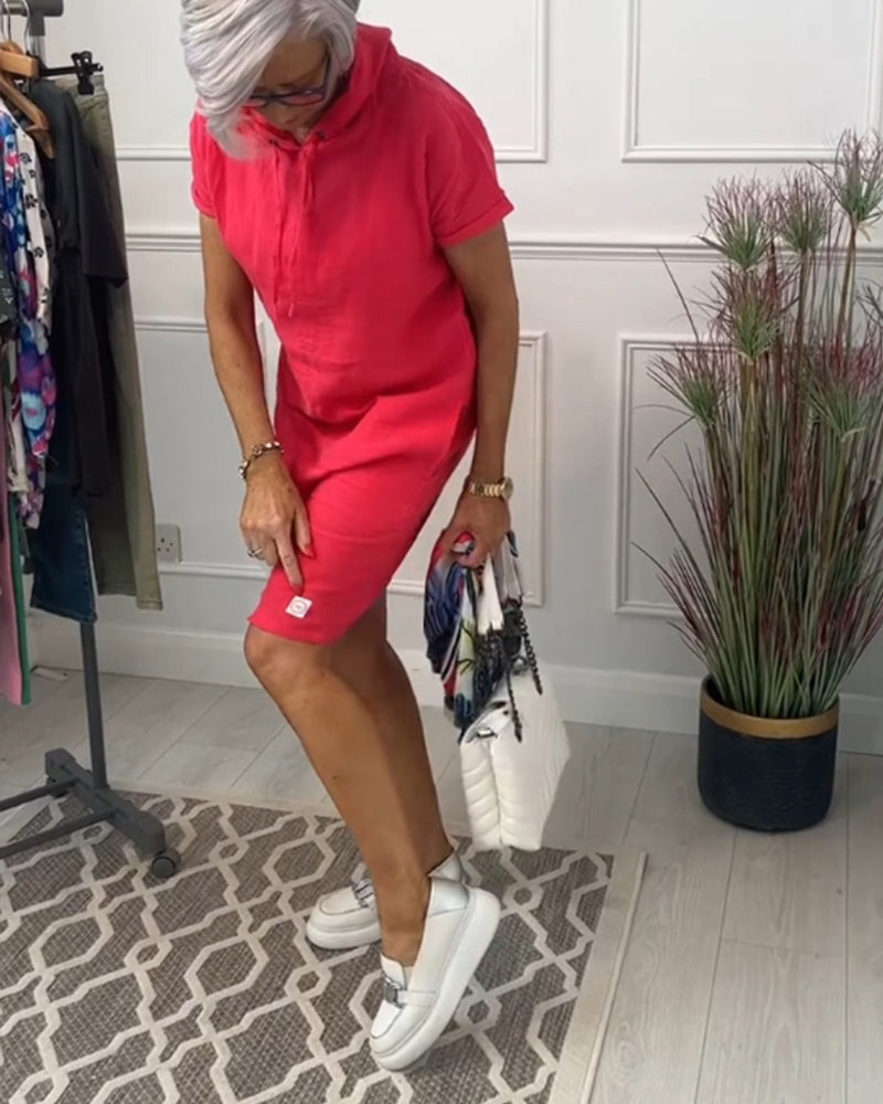Casual Dress with Short Sleeves and Hood