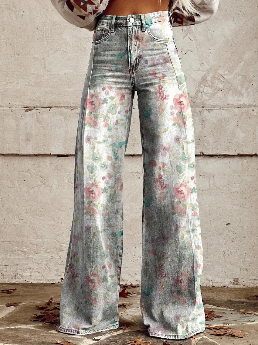 Ada | Floral Pattern Wide Jeans