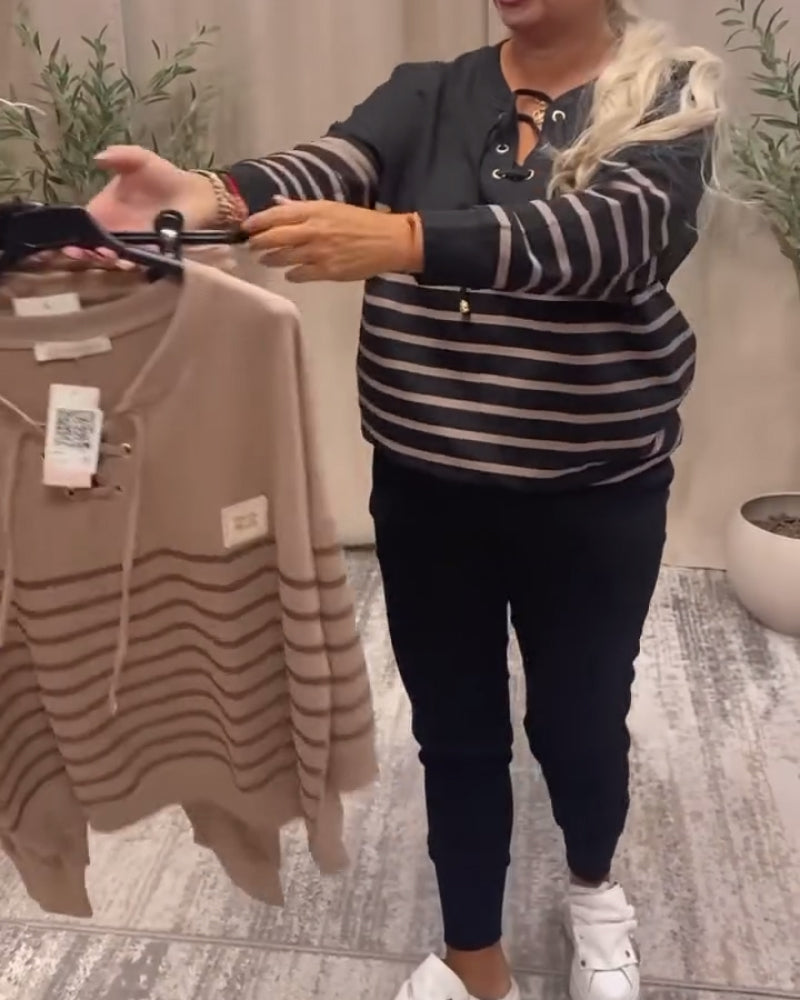 Casual Striped Sports Set with Relaxed Ankle Pants