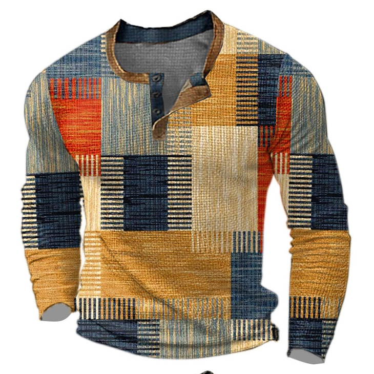 Fré | Stylish Henley shirt with geometric pattern