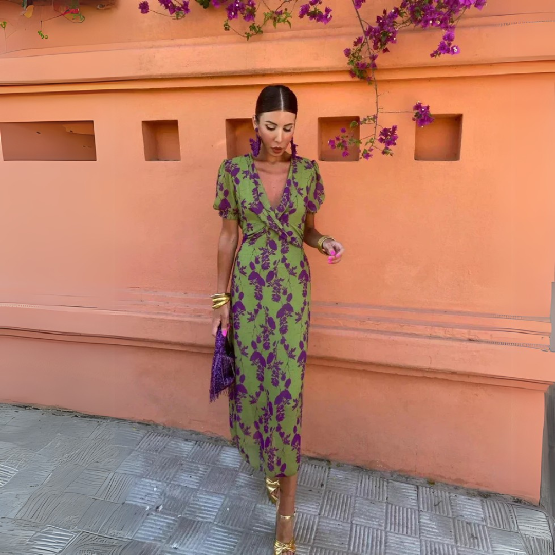 Anastasia | Draped Floral Midi Dress