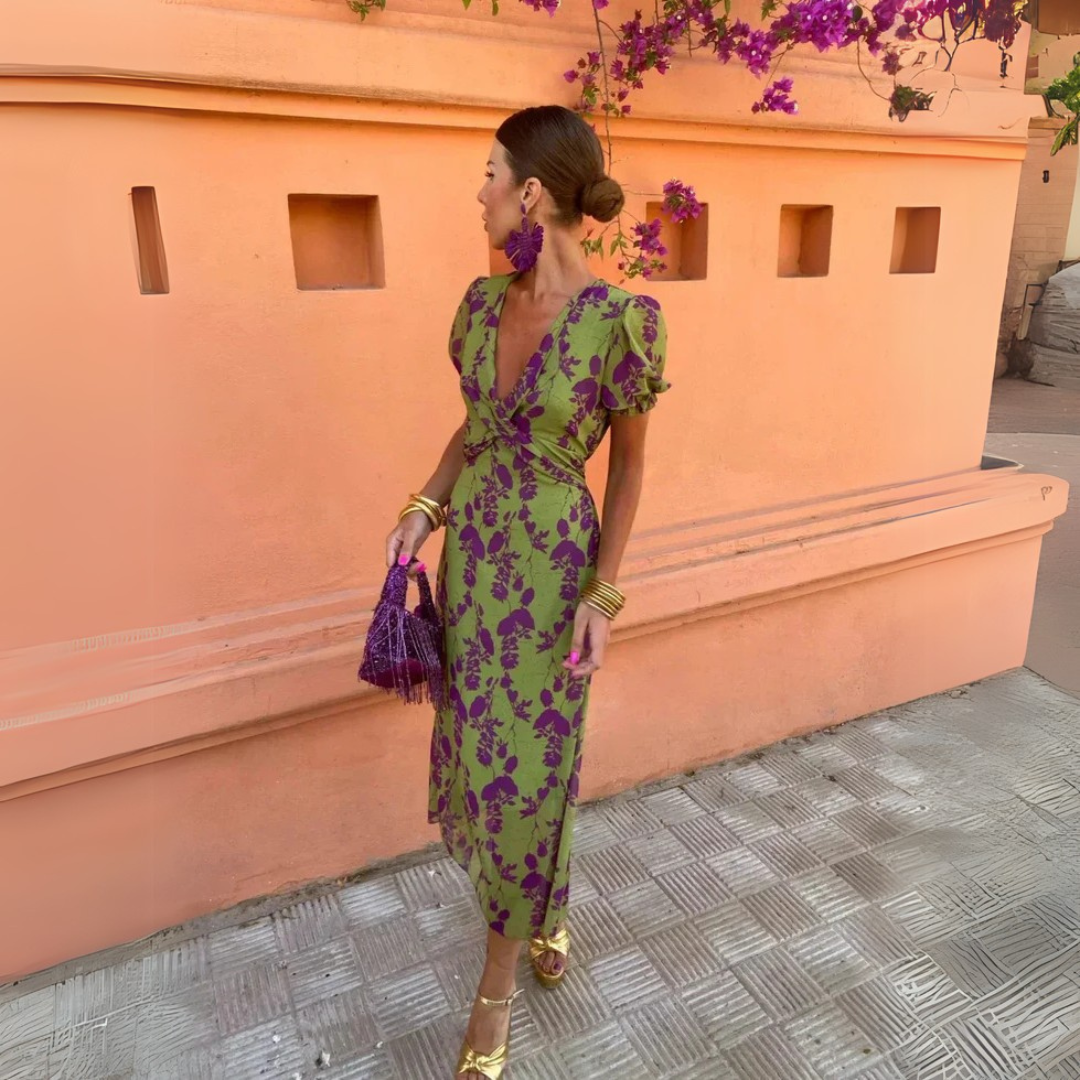 Anastasia | Draped Floral Midi Dress