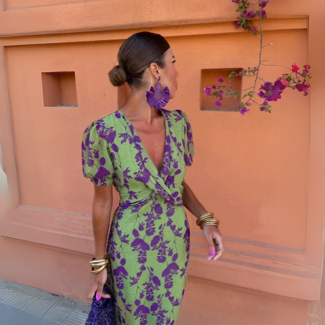 Anastasia | Draped Floral Midi Dress