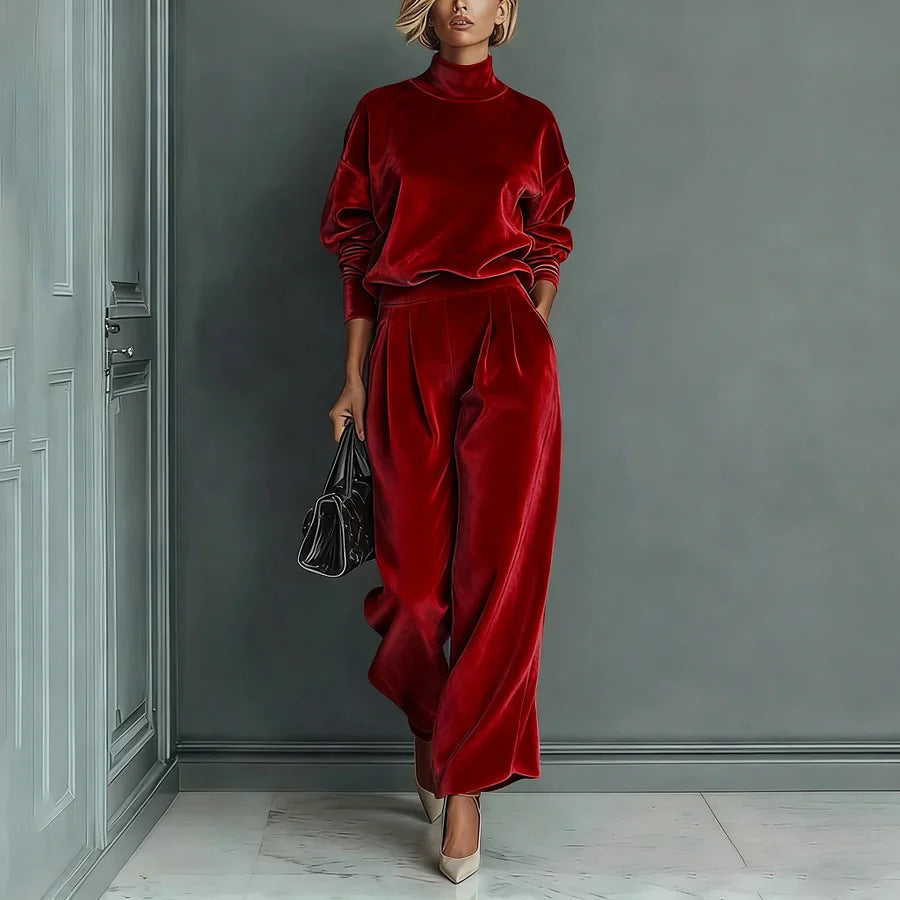 Women's Leisure Set Warm Top & Wide Pants 2 Piece