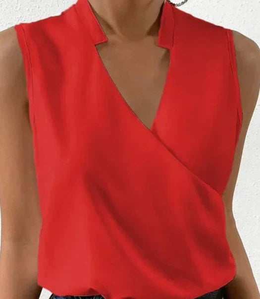 Caroline | Sleek Satin Wrap Sleeveless Top