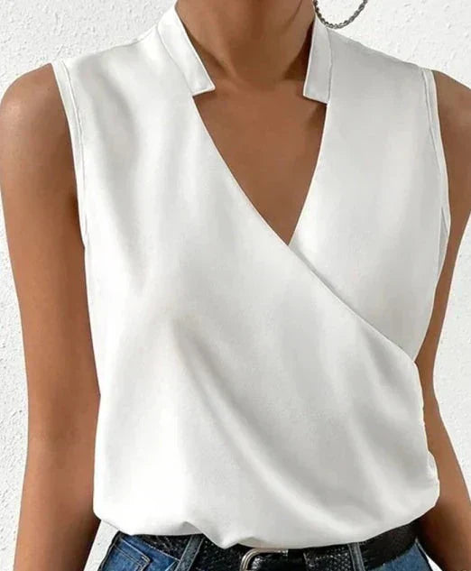 Caroline | Sleek Satin Wrap Sleeveless Top