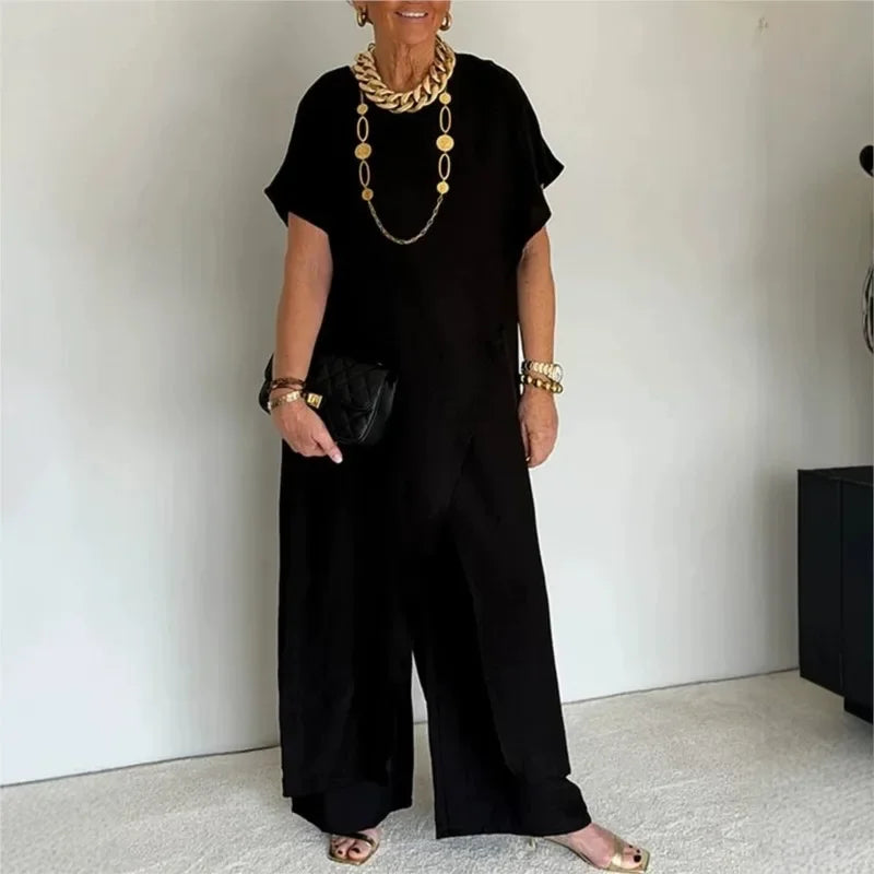 Aurenya™ | Set With Asymmetrical Tunic and Flowing Wide-Leg Pants