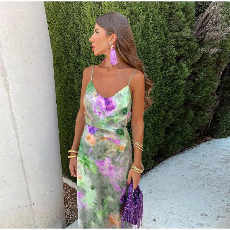Abigail | Sleek Floral Satin Maxi Dress