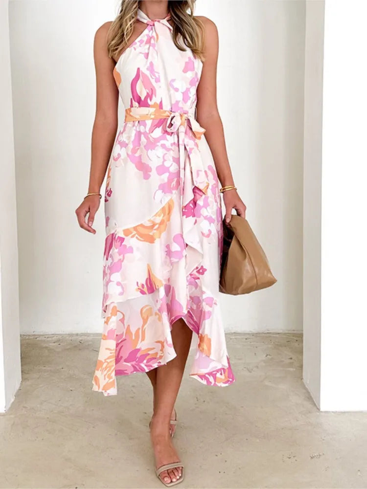 Amira Open Back Wrist Tie Fit and Flare Dress Navy