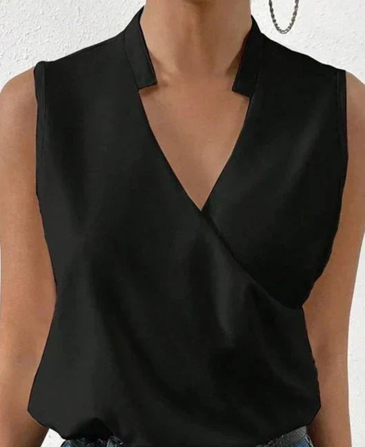Caroline | Sleek Satin Wrap Sleeveless Top