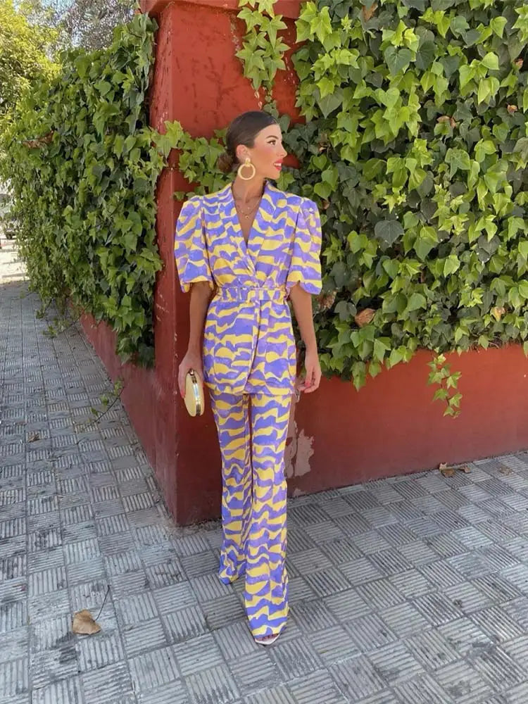 Ada | Abstract Puff Sleeve Jumpsuit