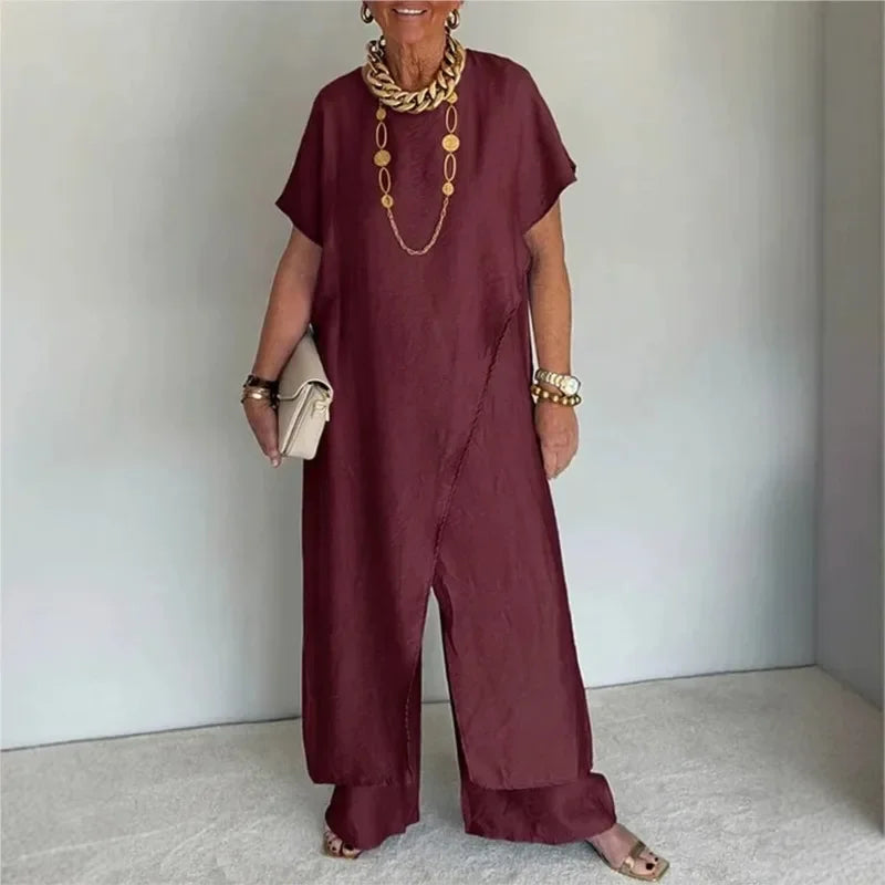 Aurenya™ | Set With Asymmetrical Tunic and Flowing Wide-Leg Pants