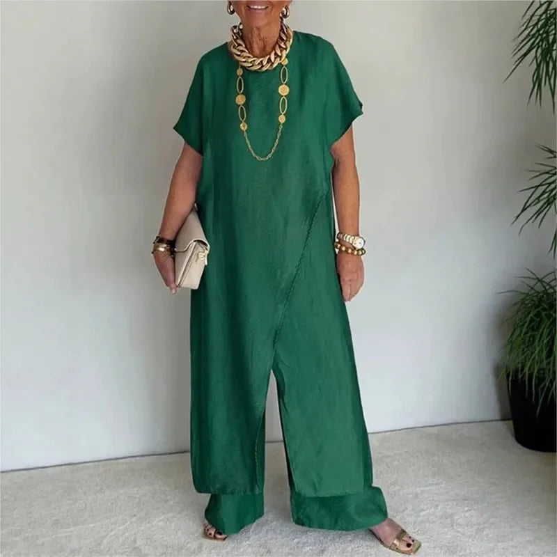 Aurenya™ | Set With Asymmetrical Tunic and Flowing Wide-Leg Pants