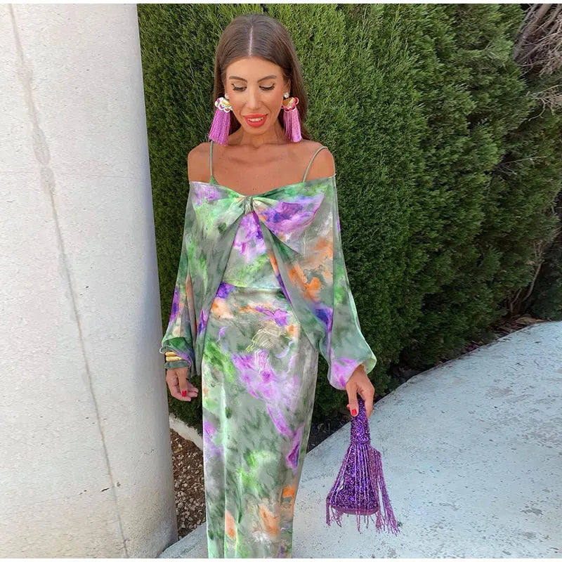 Abigail | Sleek Floral Satin Maxi Dress