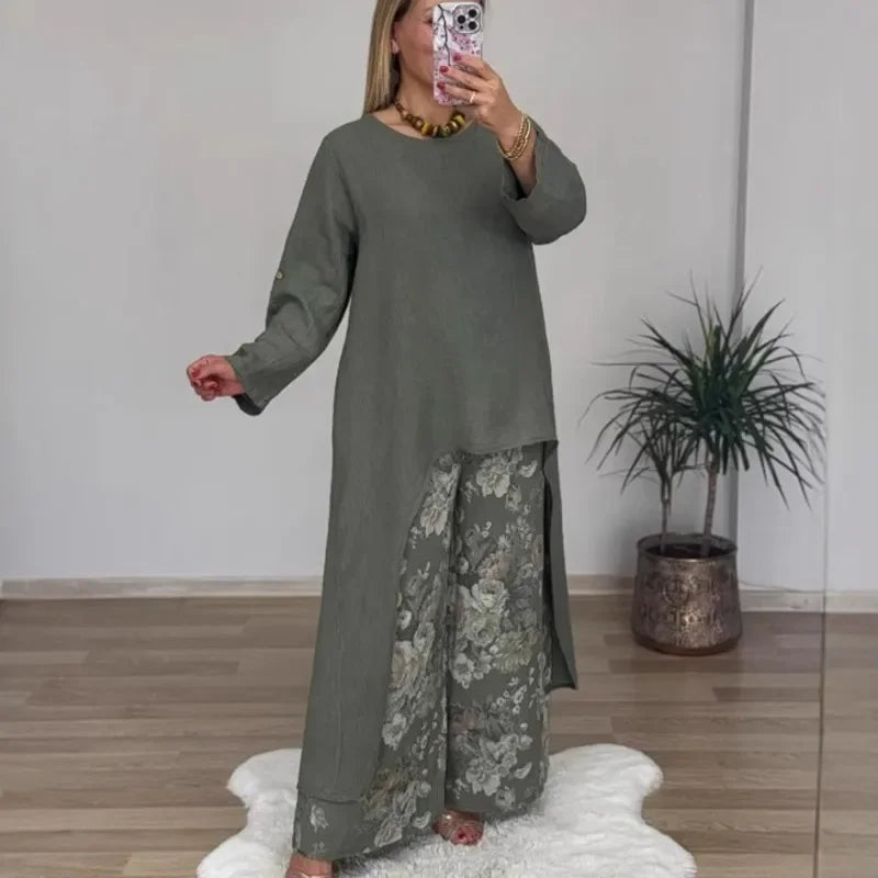 Botanique™ | Set with Long Blouse and Floral Print Pants, Artistic Style with Impeccable Fit!