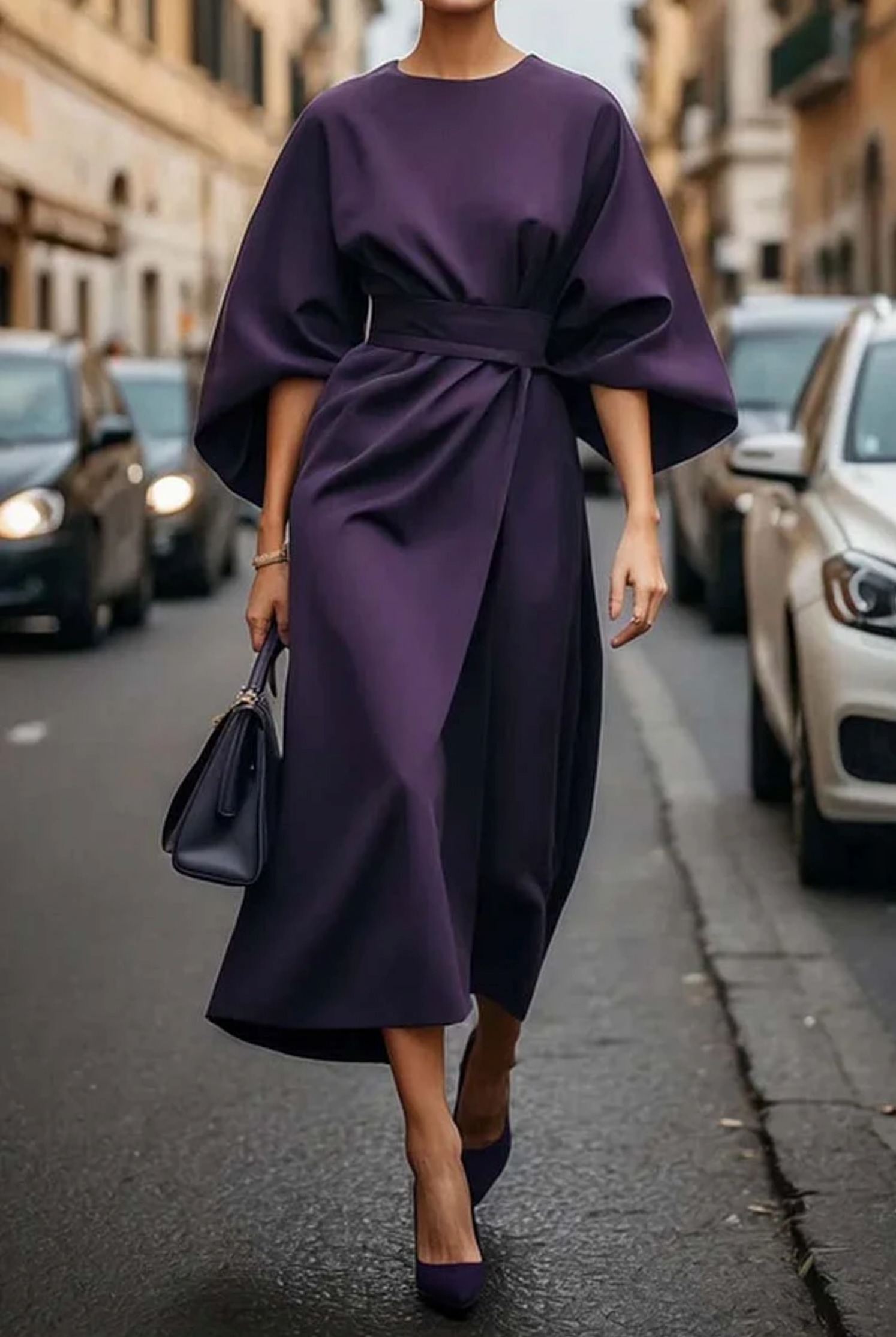 Alma | Draped Belted Batwing Dress