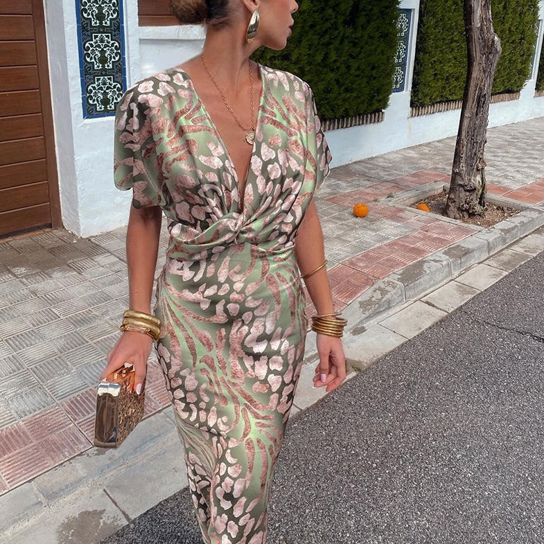 Bianca | Stylish Draped Satin Print Dress