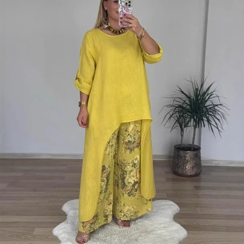Botanique™ | Set with Long Blouse and Floral Print Pants, Artistic Style with Impeccable Fit!