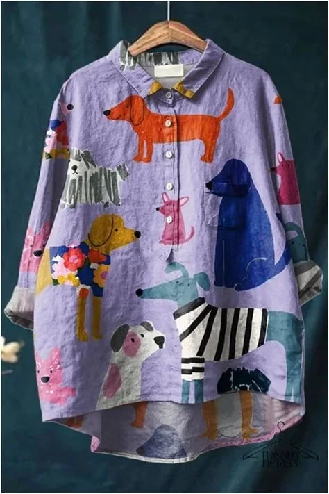 Sarah | Fun Dog Print Button-Up Shirt