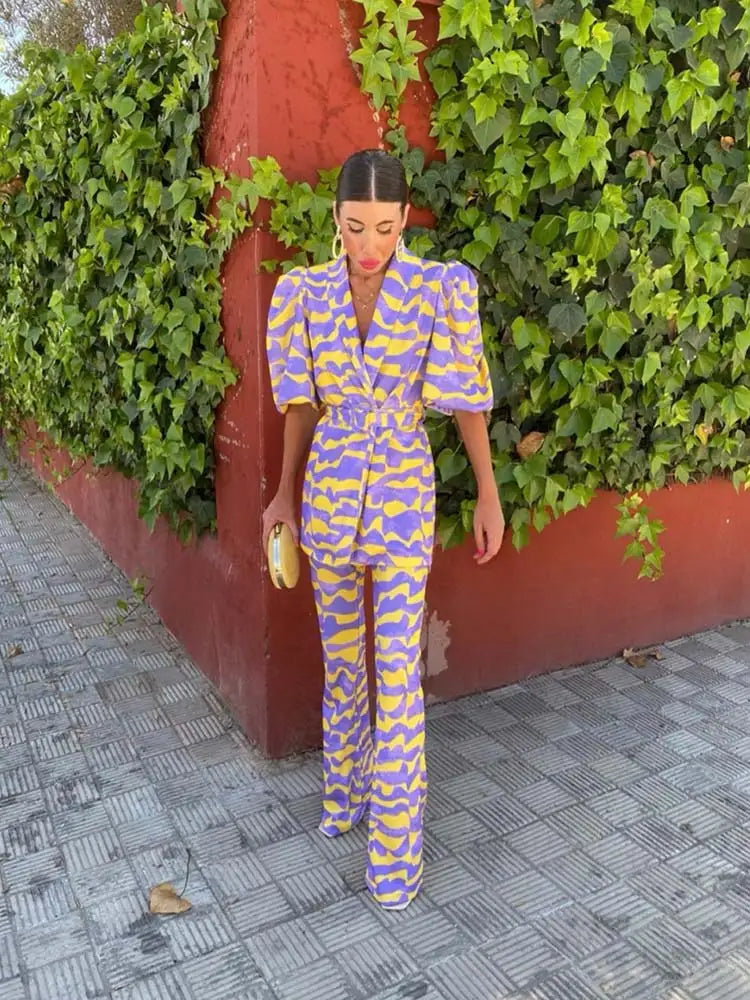 Ada | Abstract Puff Sleeve Jumpsuit