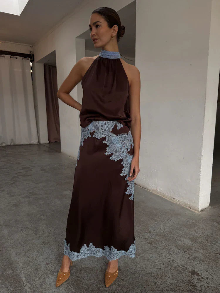 Chocolate Blue Lace Top