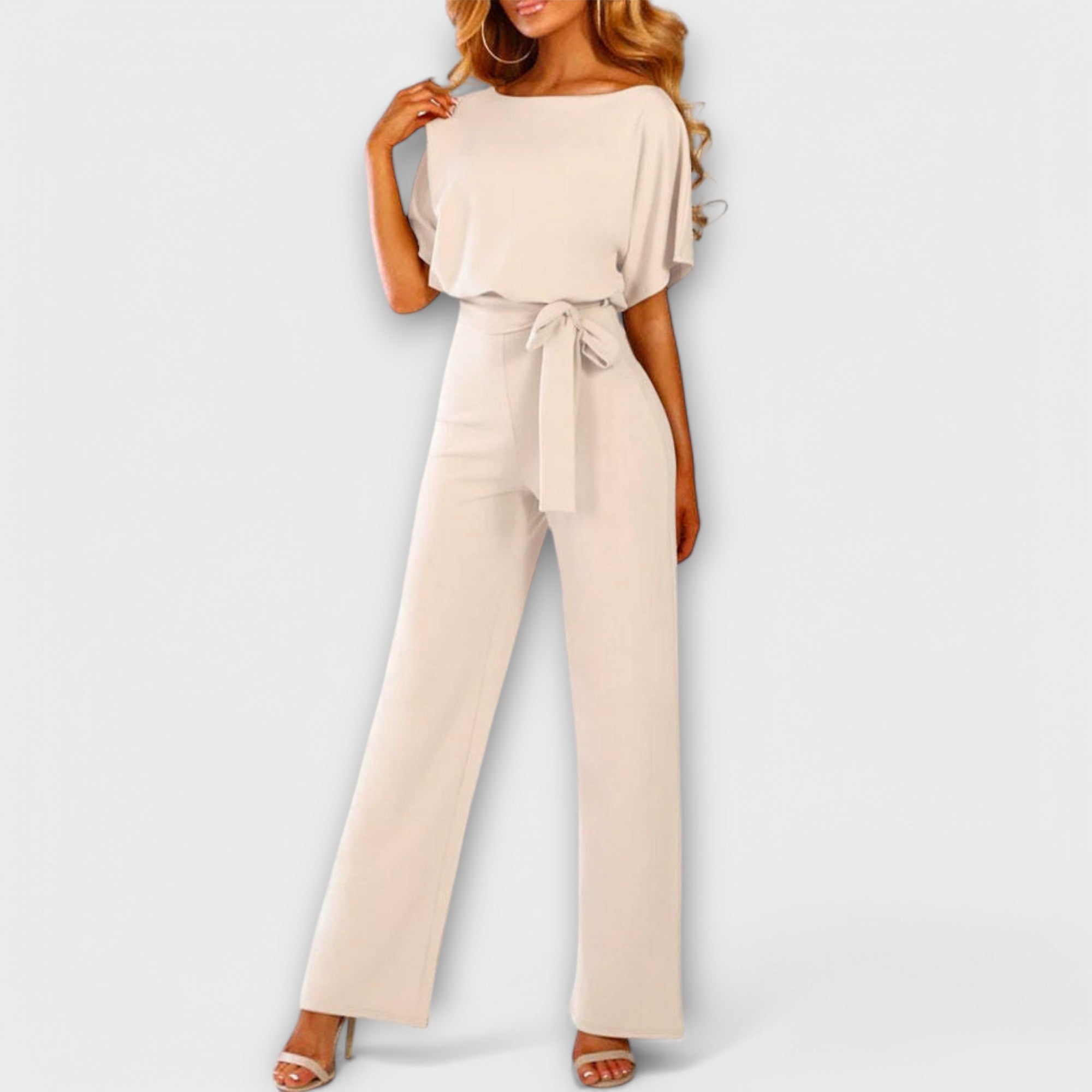 Belted Wide Leg Denim Jumpsuit