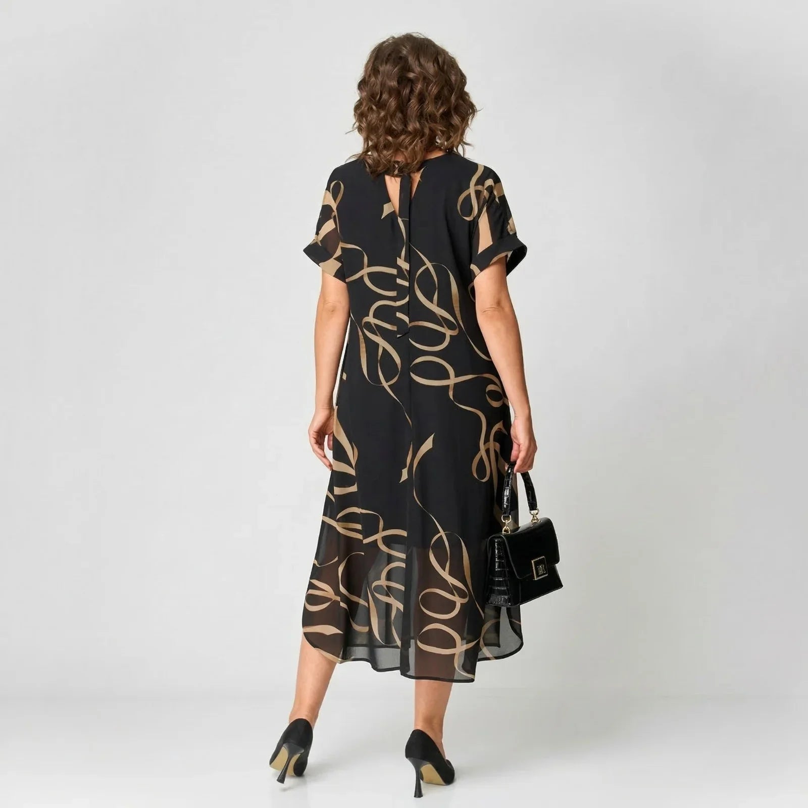 Francesca™ | Dress with Ruffle and Golden Print