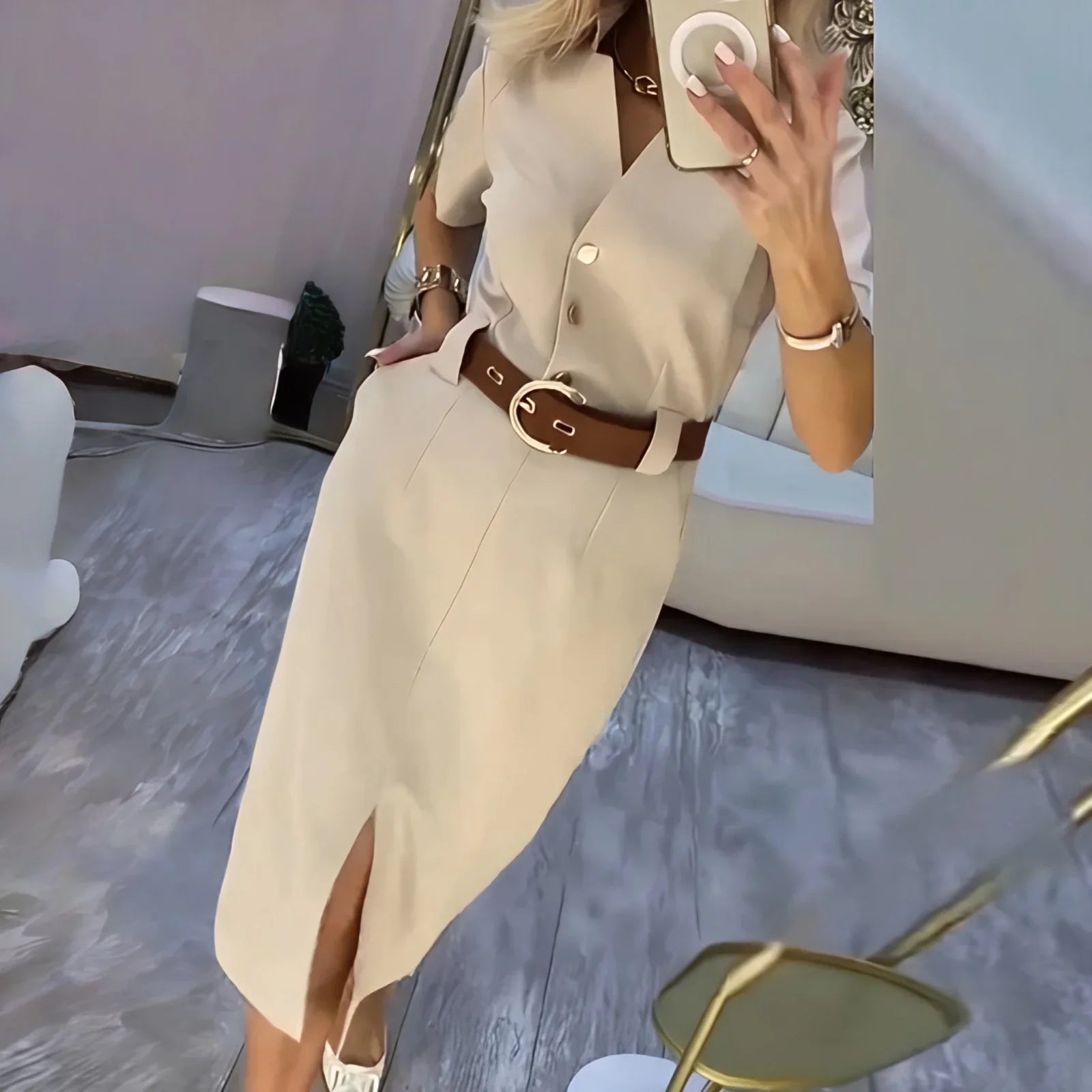 Maite™ | Midi Shirt Dress with an Elegant Front Slit