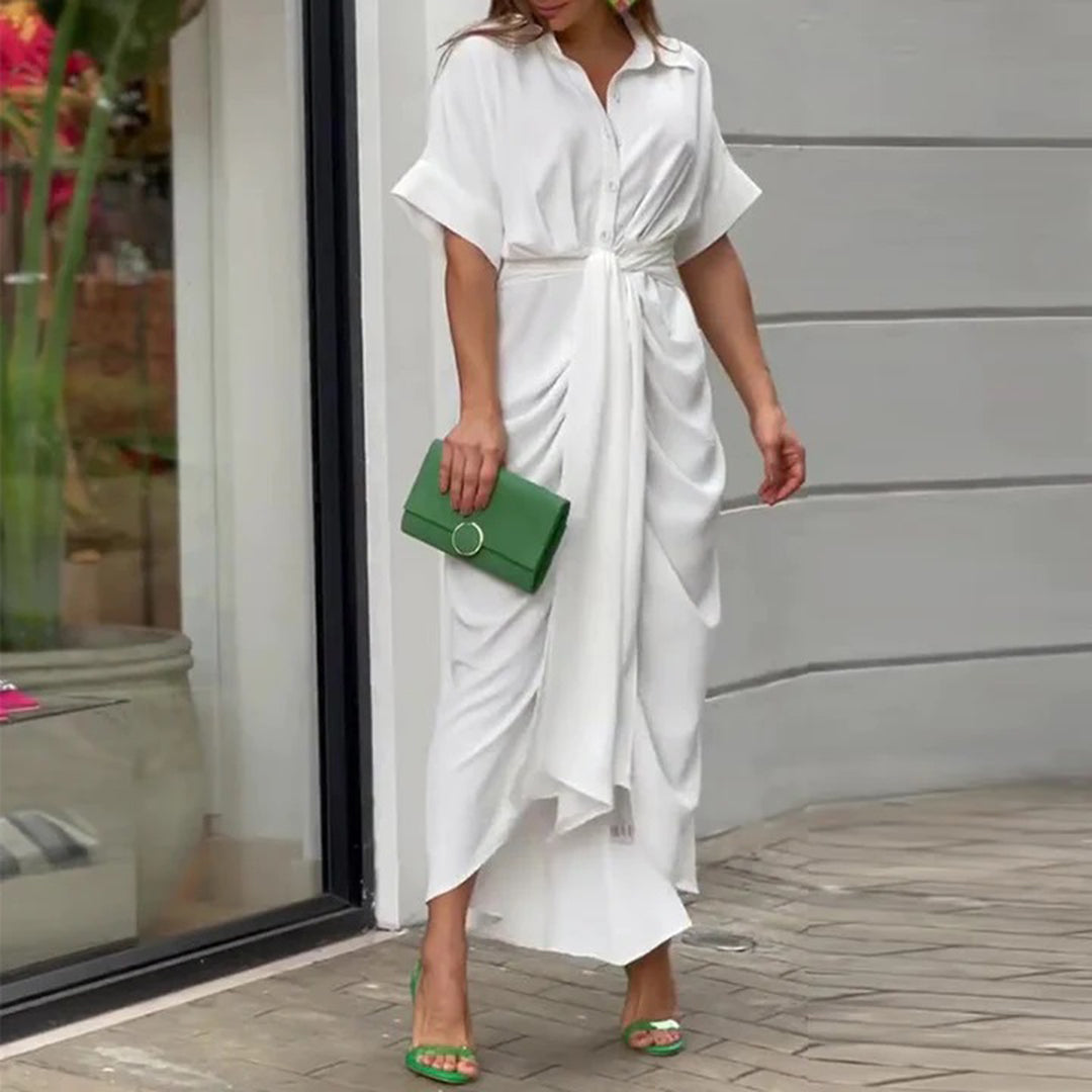 Bethany | Belted Tropical Print Shirt Dress