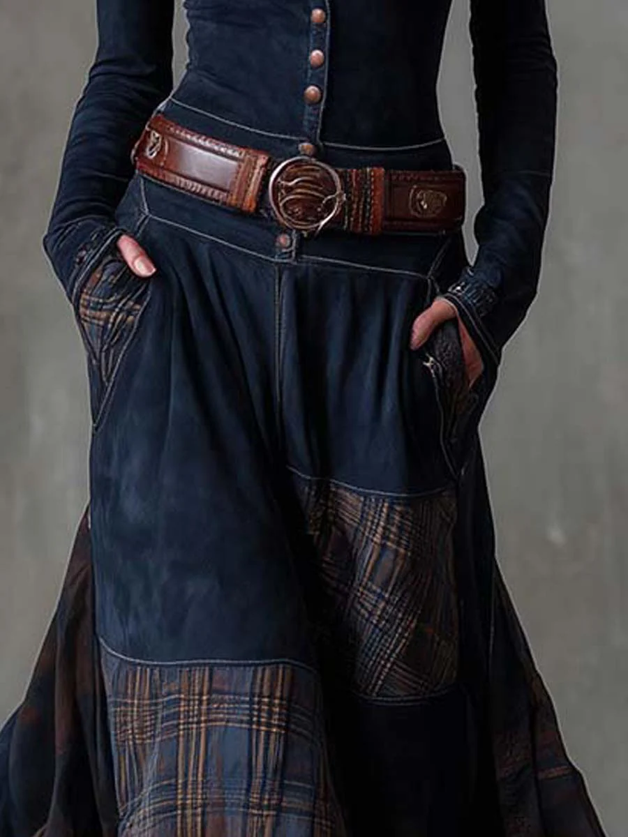 Helena | Navy Blue Suede Maxi Dress with Belt