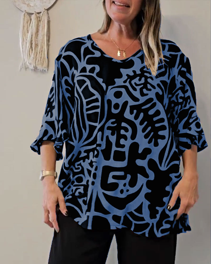 Top Abstract Botanical Print Loose