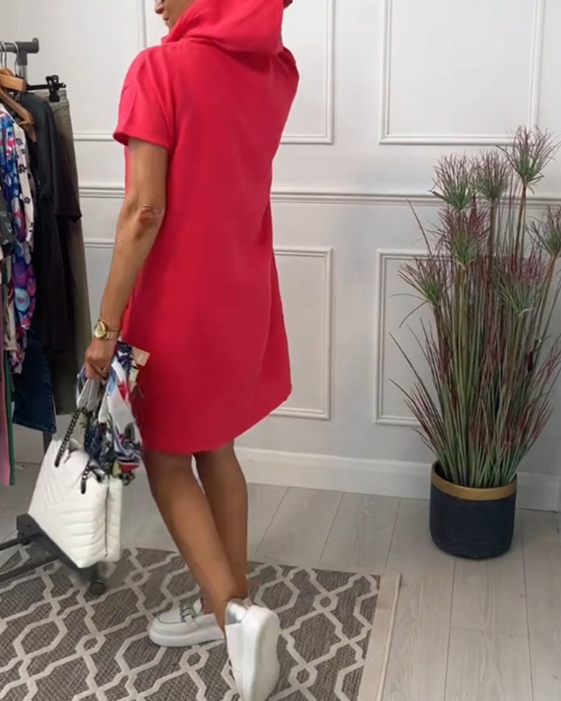 Casual Dress with Short Sleeves and Hood