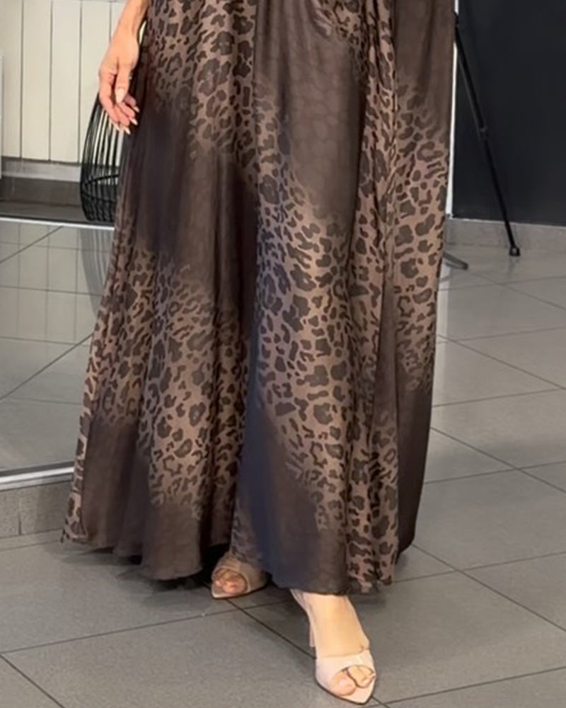 Dress Gradient V-Neck Leopard Print