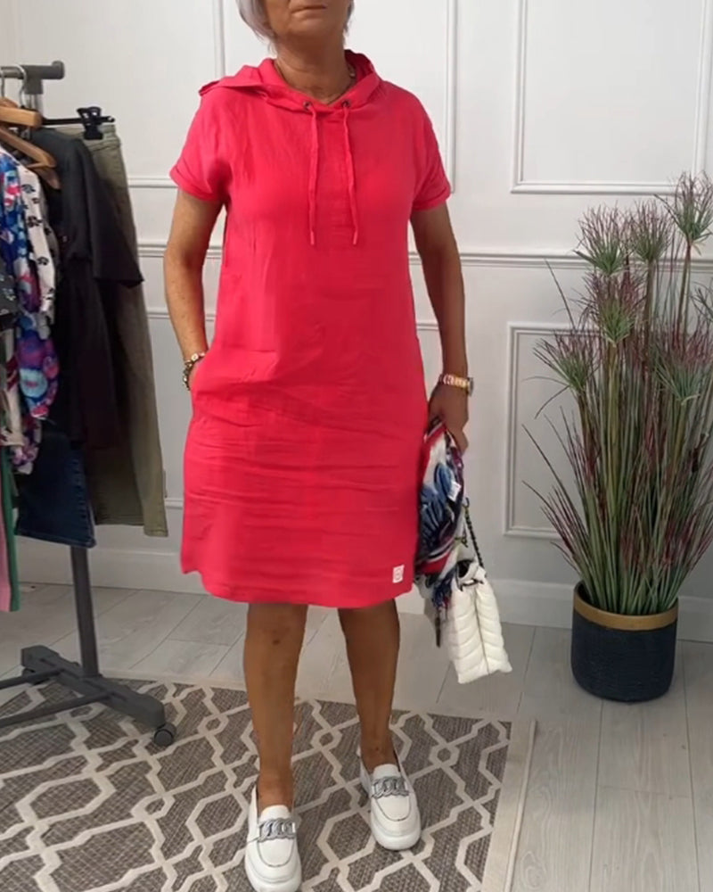 Casual Dress with Short Sleeves and Hood
