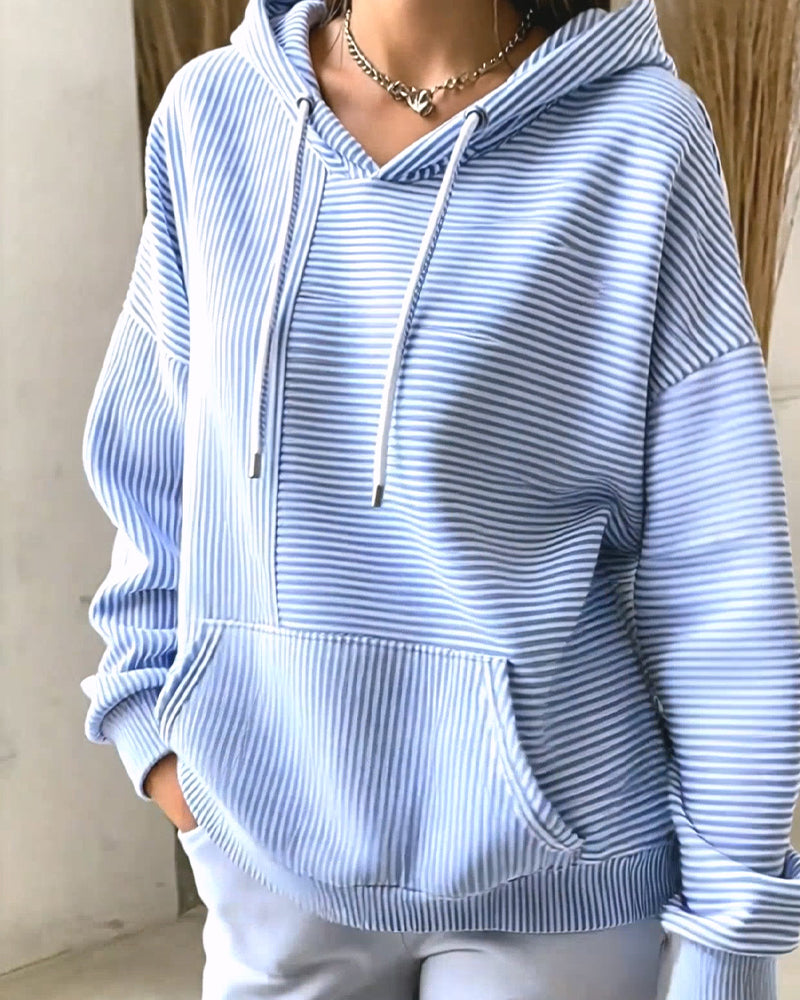 Casual Striped Hoodie with Drawstring