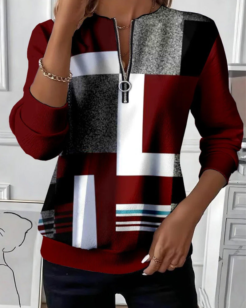 Casual Half-Zip Sweatshirt with Print