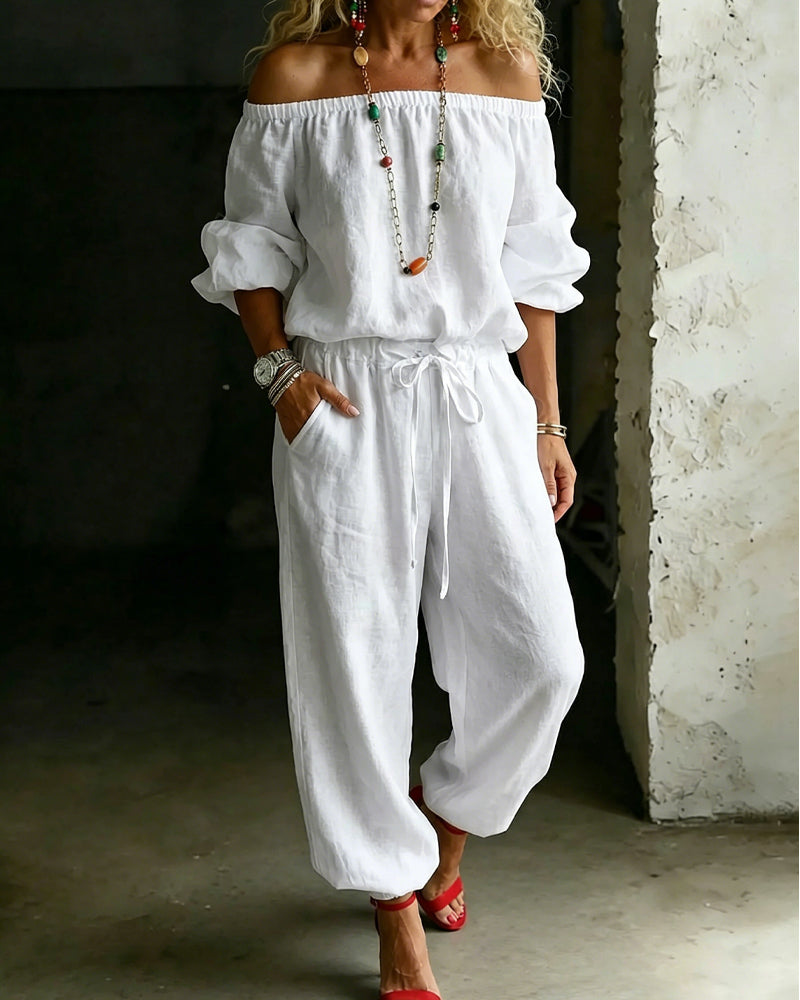 Off-Shoulder Jumpsuit with Fitted Waist