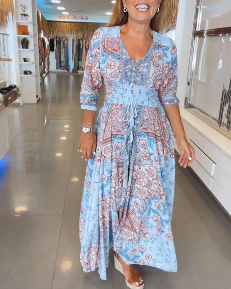 Karen | Bohemian Tie Waist Maxi Dress