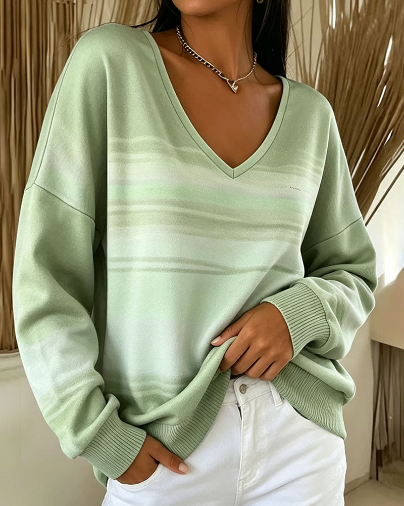 V-Neck Long Sleeve Ombre Sweatshirts