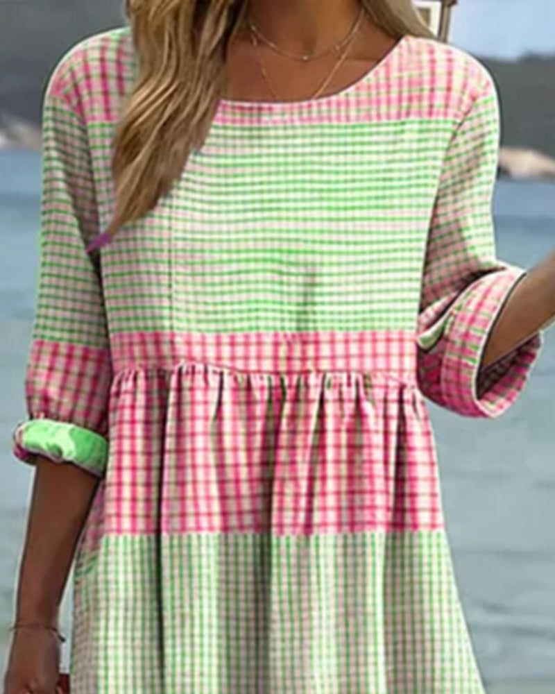 Dress Striped Color Block Loose