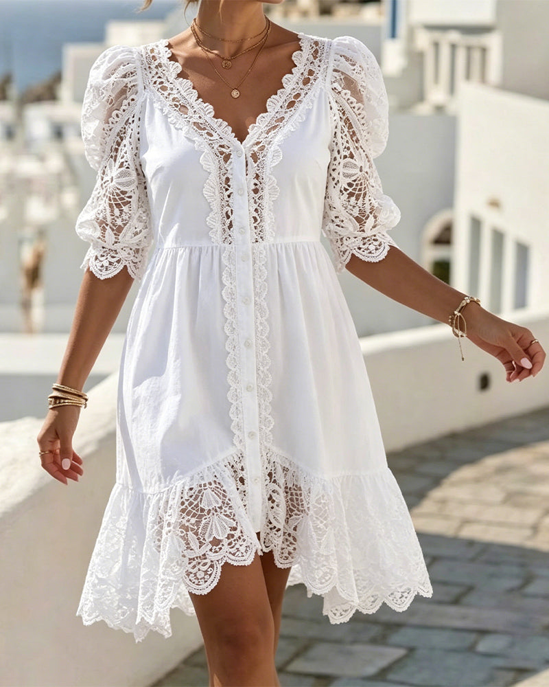 Puff Sleeve Lace Short Dress
