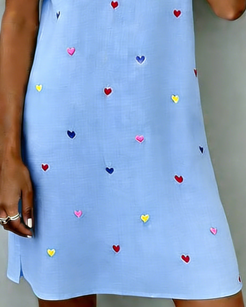 Colorful Heart Print V-Neck Dress