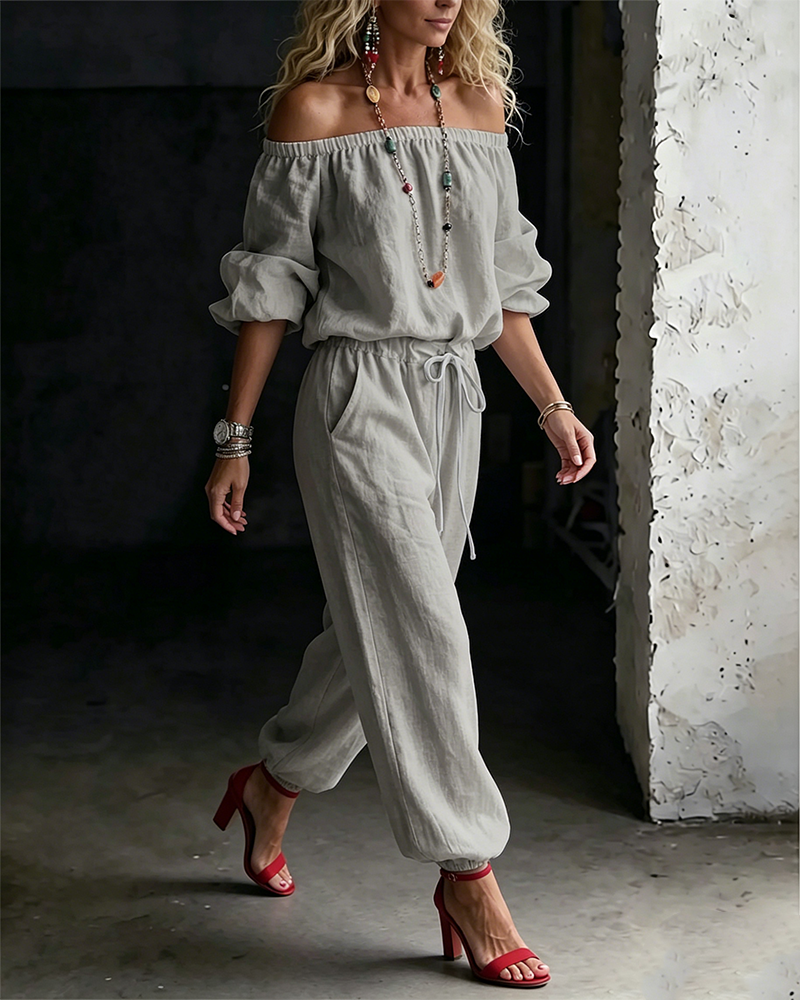 Off-Shoulder Jumpsuit with Fitted Waist